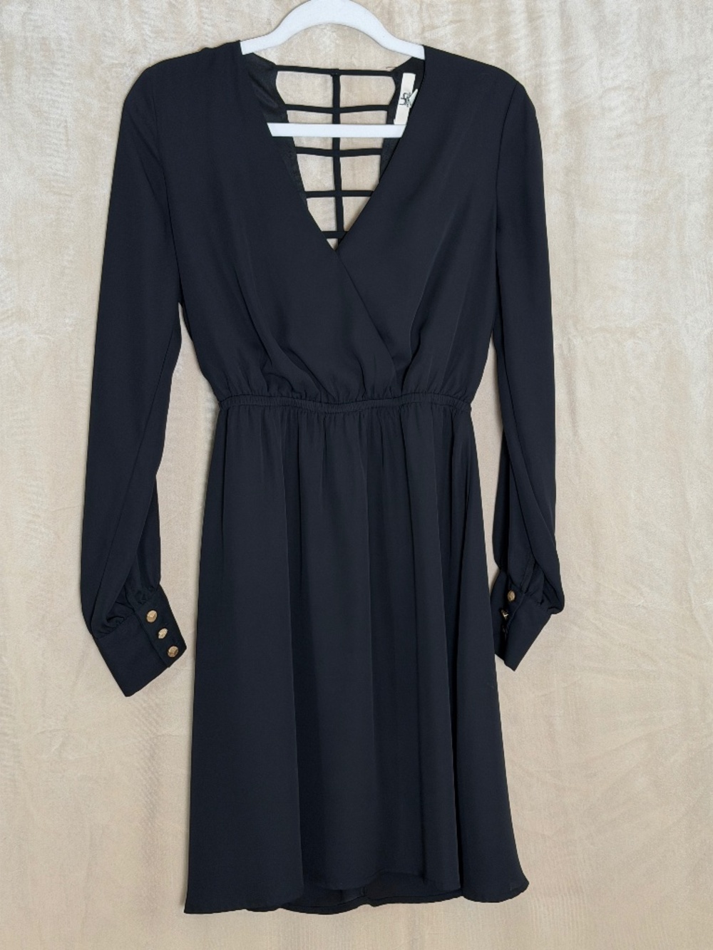 Ya Los Angeles Black Long Sleeve Mini Dress with Strappy Back